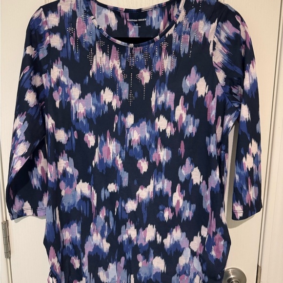 Allison Daley Tops - Allison Daley Long Sleeve Top - Blue and Purple Abstract